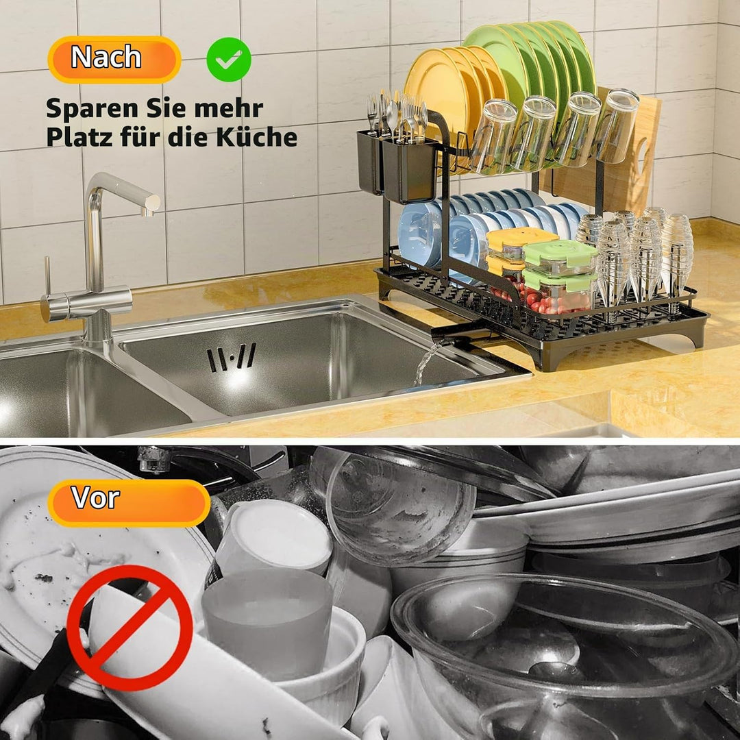 Yexati Abtropfgestell mit grossem Fassungsvermögen, 2-stöckig, Abtropfhalter mit Abtropfschale, rost