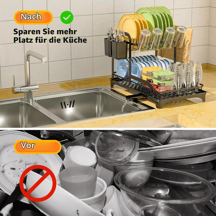 Yexati Abtropfgestell mit grossem Fassungsvermögen, 2-stöckig, Abtropfhalter mit Abtropfschale, rost