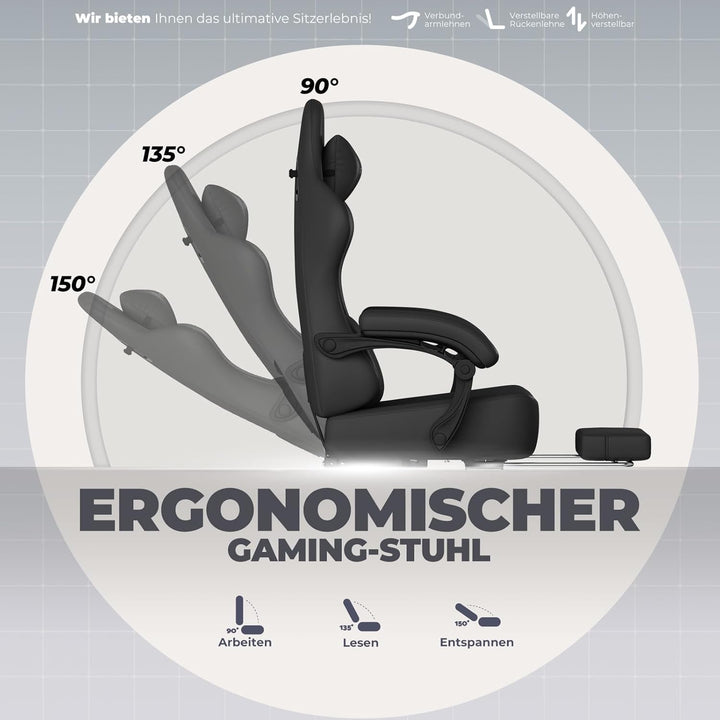 GTPLAYER Gaming Stuhl, Atmungsaktiver Bürostuhl,bürostuhl ergonomisch,Hochwertiger - Kunstleder, Erg