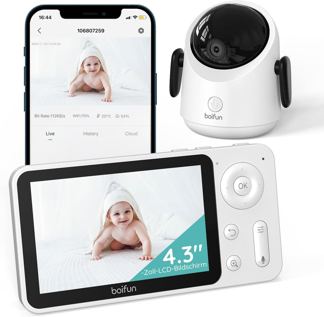 BOIFUN Babyphone mit Kamera, 360 Gard WLAN 2MP Video Babyfon mit App, 4×Zoom, Bewegungsverfolgung, I