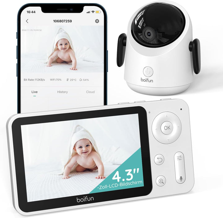 BOIFUN Babyphone mit Kamera, 360 Gard WLAN 2MP Video Babyfon mit App, 4×Zoom, Bewegungsverfolgung, I