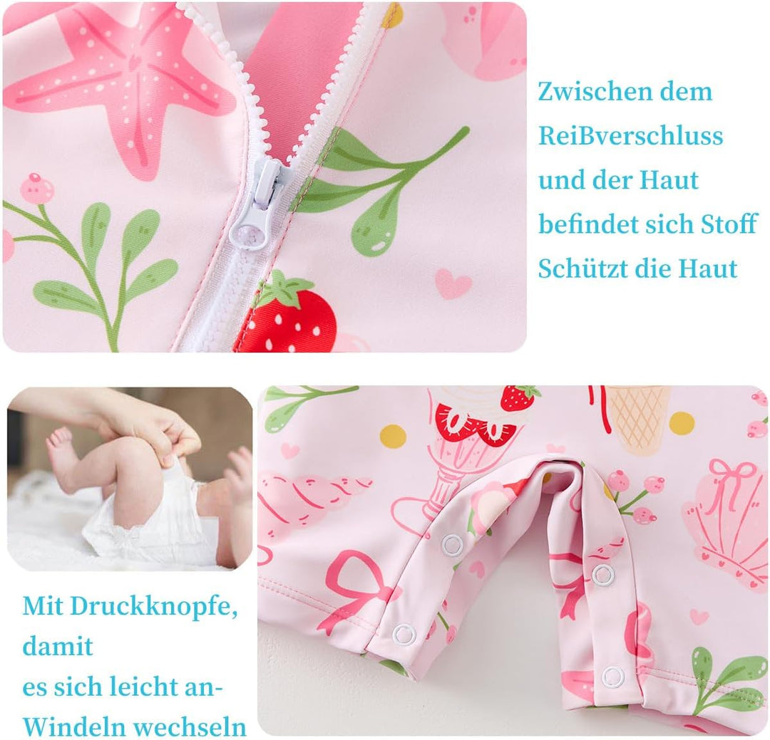 UMELOK Baby Badebekleidung Mädchen Badeanzug mit Sonnenhut UV Schutz 3-6 Monate Erdbeereis, 3-6 Mona