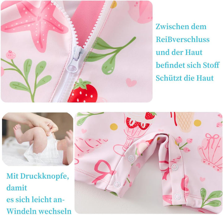 UMELOK Baby Badebekleidung Mädchen Badeanzug mit Sonnenhut UV Schutz 3-6 Monate Erdbeereis, 3-6 Mona