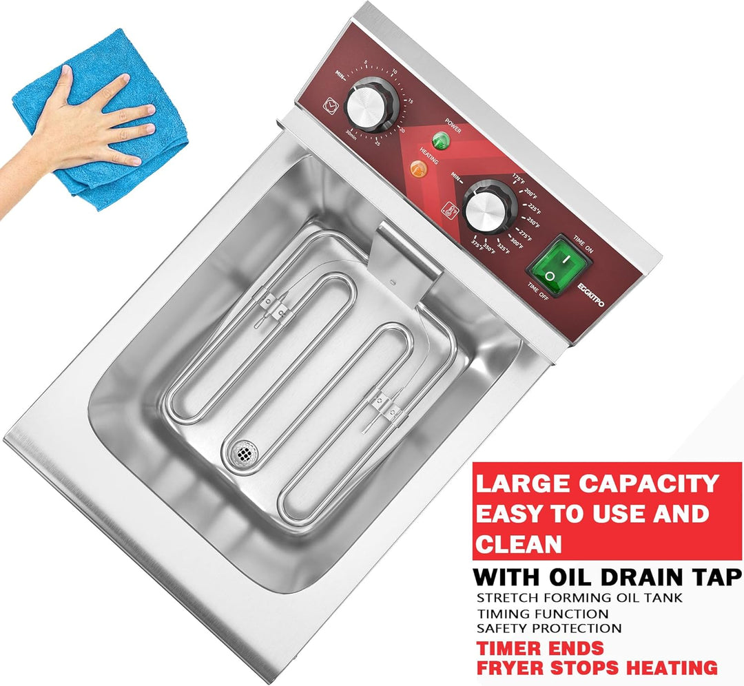EGGKITPO Fritteuse 12 l Grosse elektrische Fritteuse mit Ölablass und Timer Fritteuse mit Korb und D