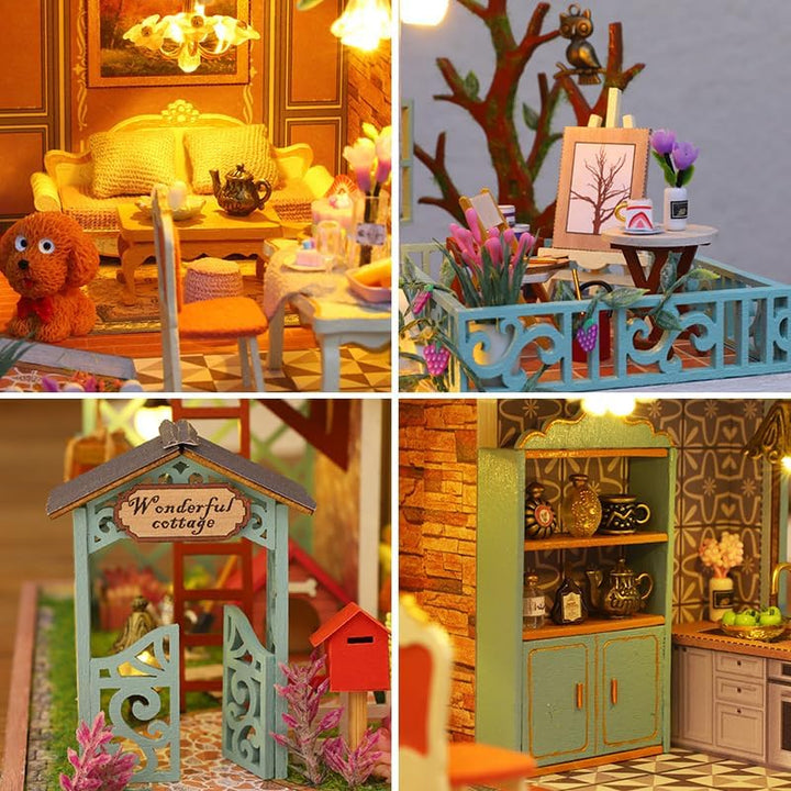 Cuteefun DIY Puppenhaus Miniatur Haus zum Selber Bauen für Erwachsene, Miniatur Puppenhaus Kit mit M