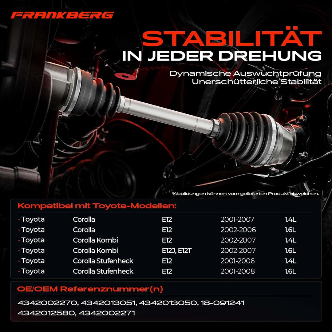 Frankberg Antriebswelle Vorderachse Links Kompatibel mit Corolla E12 NDE12 ZDE12 ZZE12 E12J E12T 200