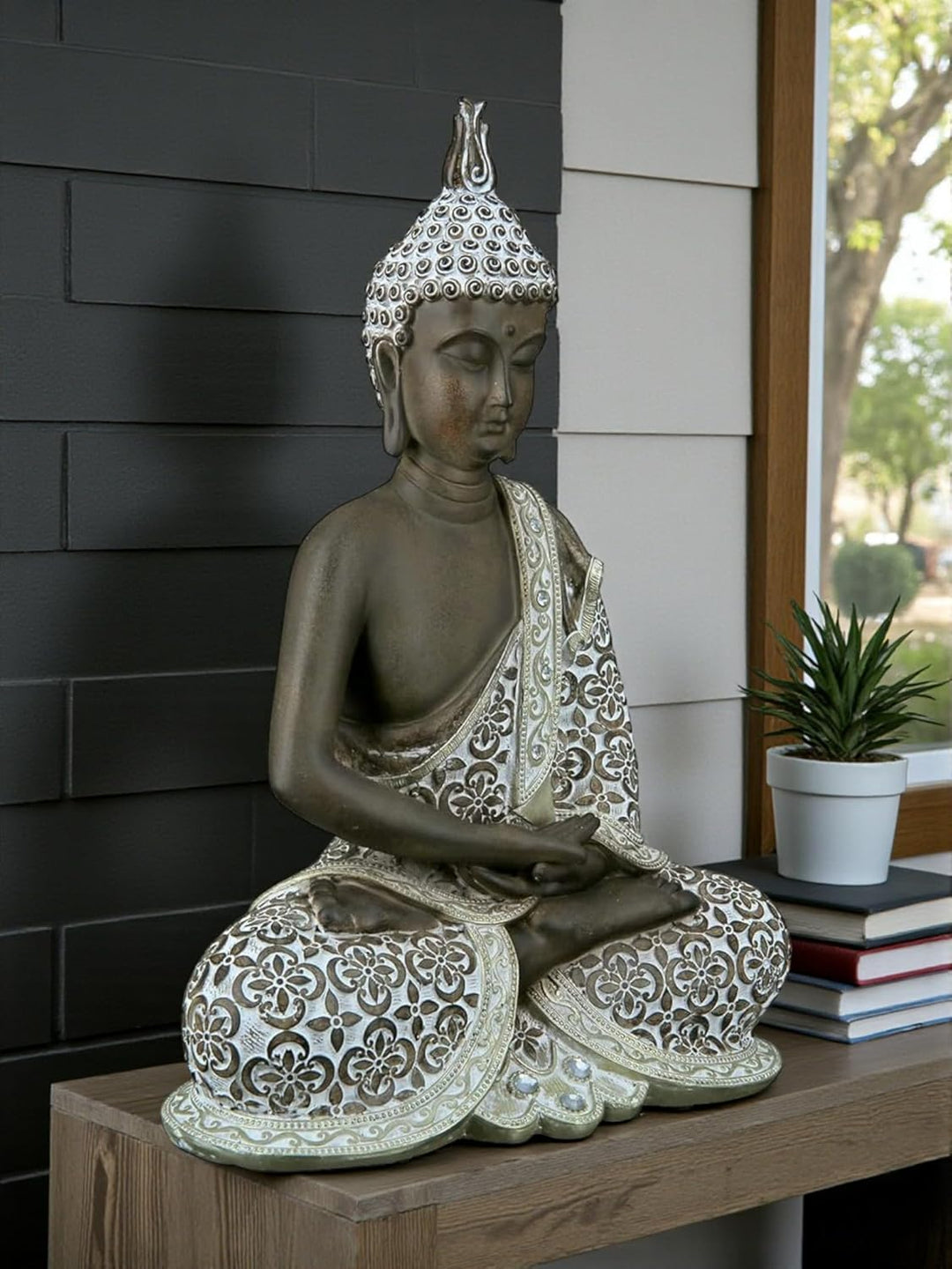 GILDE Deko Skulptur Buddha Figur sitzend - Meditation - braun/weiss - Höhe 29 cm Höhe 29 cm Braun, H