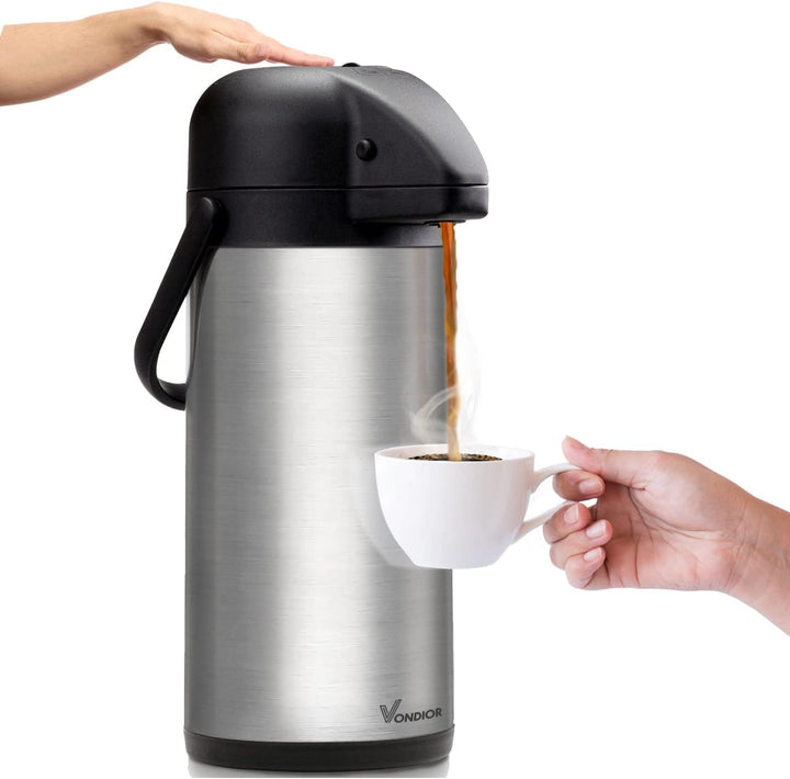 Vondior Airpot Pumpkanne - Professionelle isolierte Kaffeekaraffe aus Edelstahl, Thermoskanne, Therm