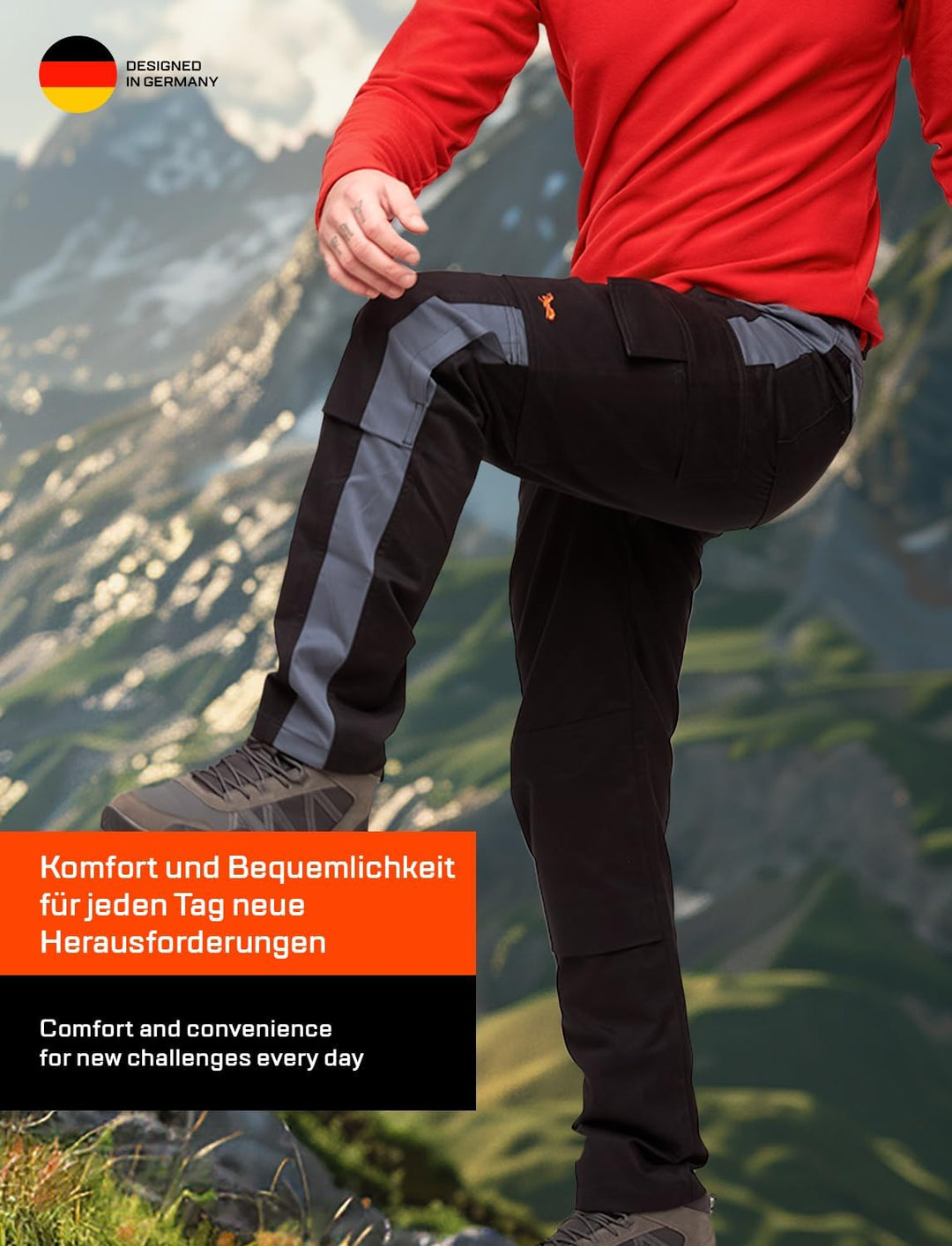 strongAnt Arbeitshose komplett Stretch Männer Berlin Pro Bundhose Schwarz Weiss Grau, 42 Schwarz-gra