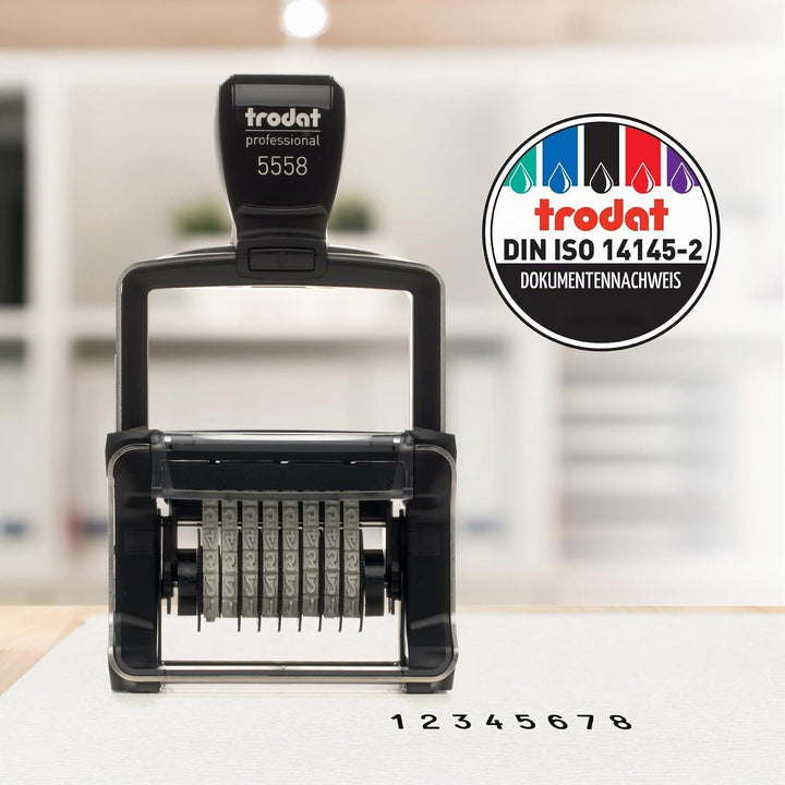 Trodat Professional 5558 Nummernstempel 8 Bänder, Selbstfärbend, 5 mm Schrifthöhe, Abdruck schwarz 8