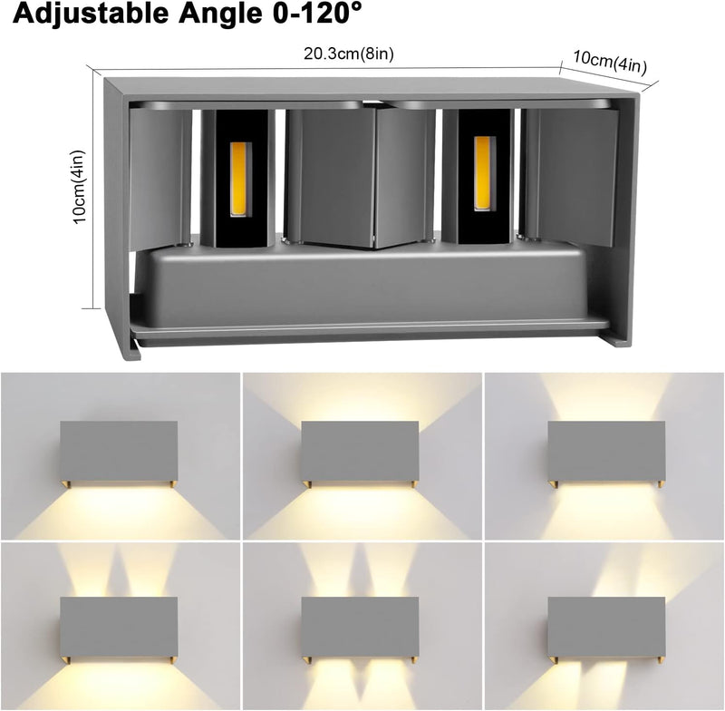 Kingwen LED Aussenleuchten 20W Wandleuchte Innen/Aussen 3000K Warmweiss LED Aussenlampen Rechteckig