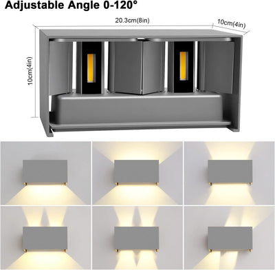 Kingwen 20W LED Aussenleuchten 2 Stücke Wandleuchte Innen/Aussen 3000K Warmweiss LED Aussenlampen Re