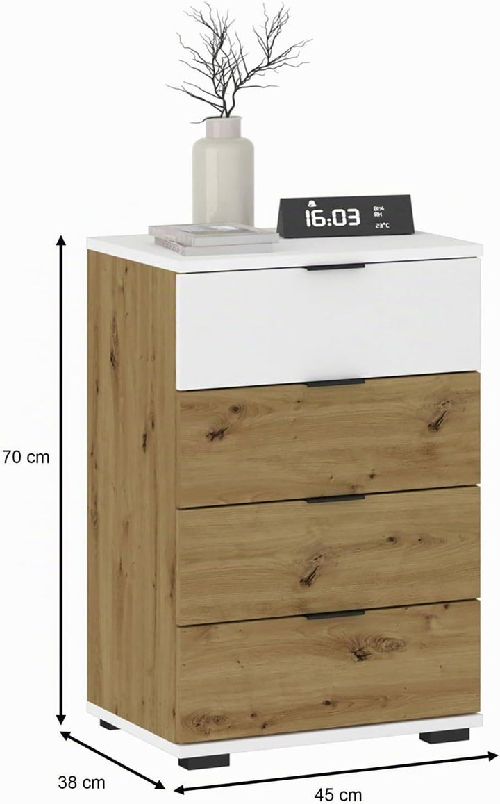 CARO-Möbel Nachttisch Piano Artisan Eiche/weiss, Nachtkommode für Boxspringbetten, Nachtschrank mit