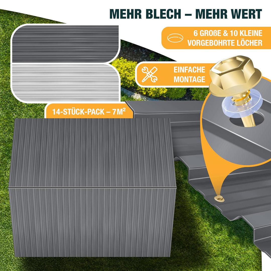 KESSER® 14x Profilblech Trapezblech 110cm x 46cm = 7 m² - Dachblech für Gerätehaus, Dachplatten Verz