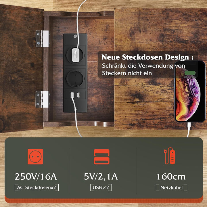 WLIVE Beistelltisch Schmal, 3 Ablagen Nachttisch mit Ladestation und Ablagefläche, Flip-Top Sofatisc