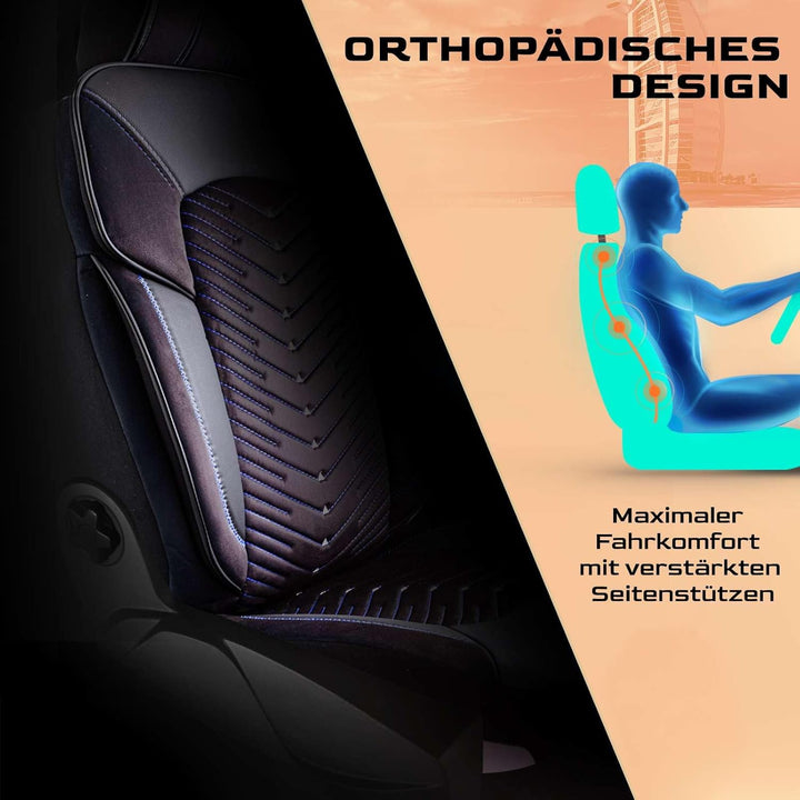 Autositzbezüge Universal für PKW & SUV – Premium Vordersitze Auto Sitzbezug aus Samt, Schwarz-Blau,