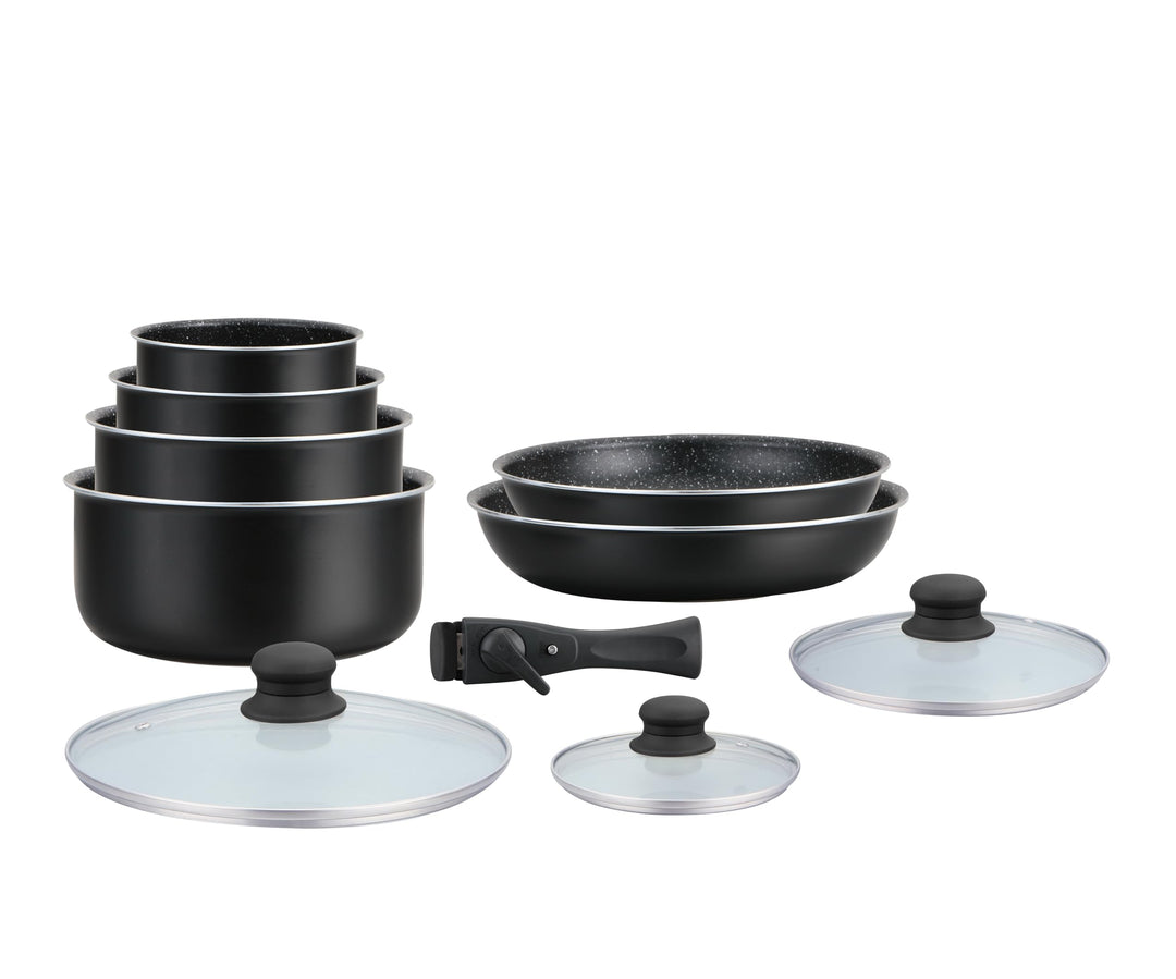 HAGEN, Stone coated cookware, Removable handle, 10 pieces, Black, Non-stick coating, All burners, in