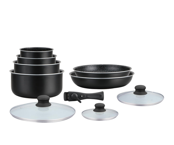 HAGEN, Stone coated cookware, Removable handle, 10 pieces, Black, Non-stick coating, All burners, in