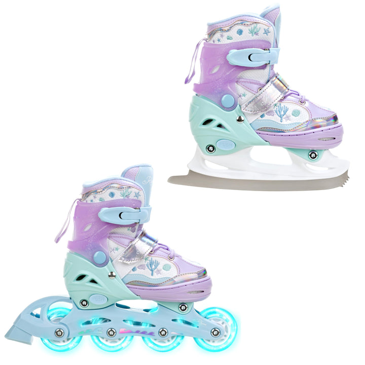 RAVEN 2in1 Kinder Schlittschuhe/Inline Skates Lia/Loret verstellbar mit LED Leuchtrad 30-33 (18-20,5