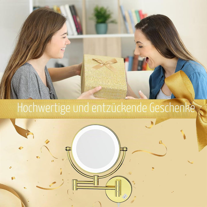 Nicesail Wand Kosmetikspiegel mit Beleuchtung 10x - 360° Ausziehbare Drehung - Dünner Rahmen - mit S