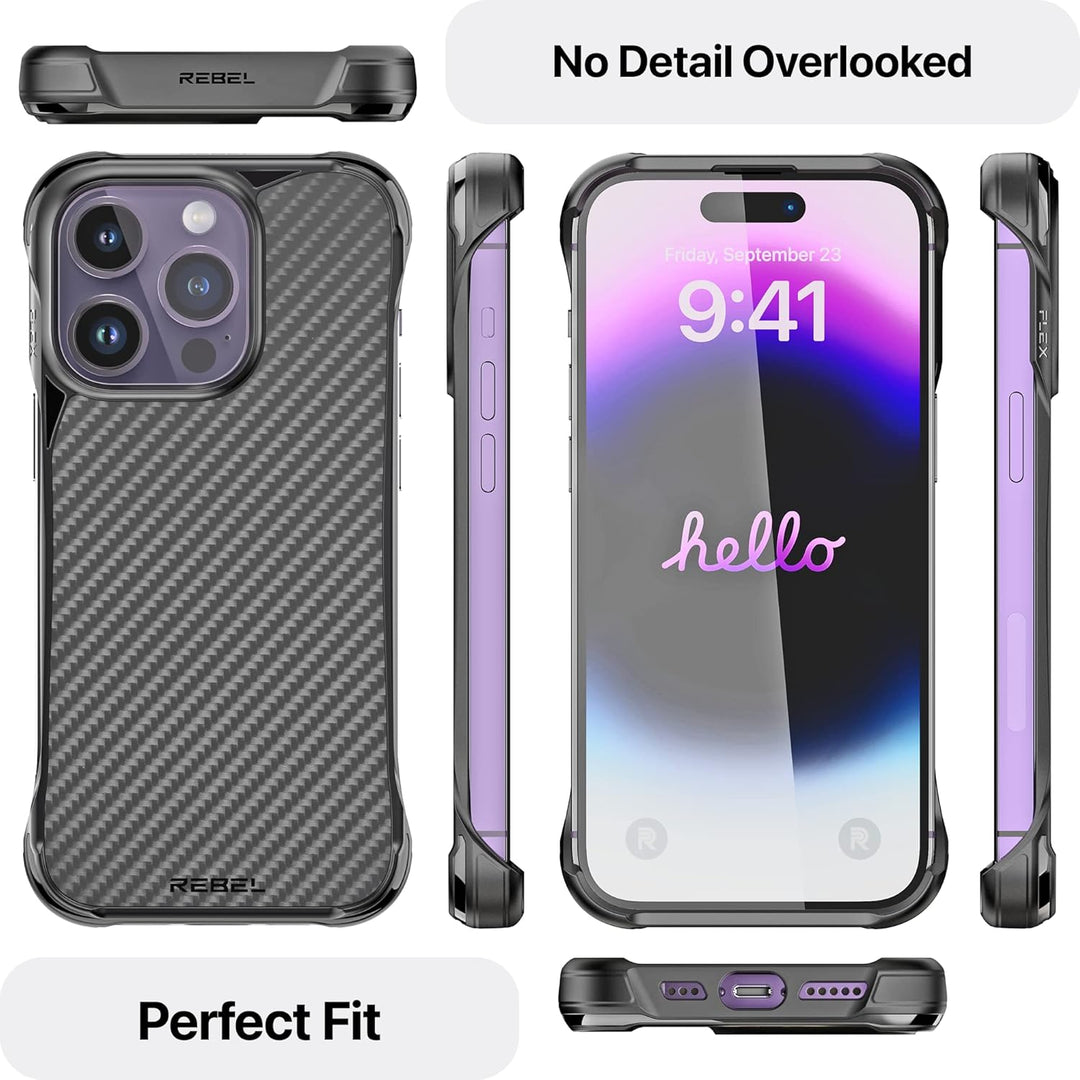 REBEL Schutzhülle für iPhone 14 Pro [Flex-Serie] Freiliegende Seiten, Aramidfaser, stark MagSafe-kom