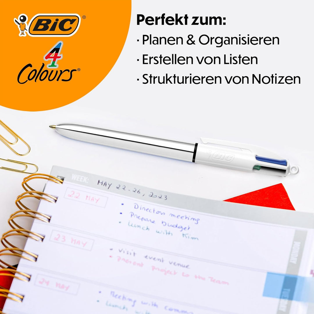 BIC 4 Farben Kugelschreiber Set 4 Colours Shine, in verschiedenen Farben, 5er Pack, Ideal für das Bü