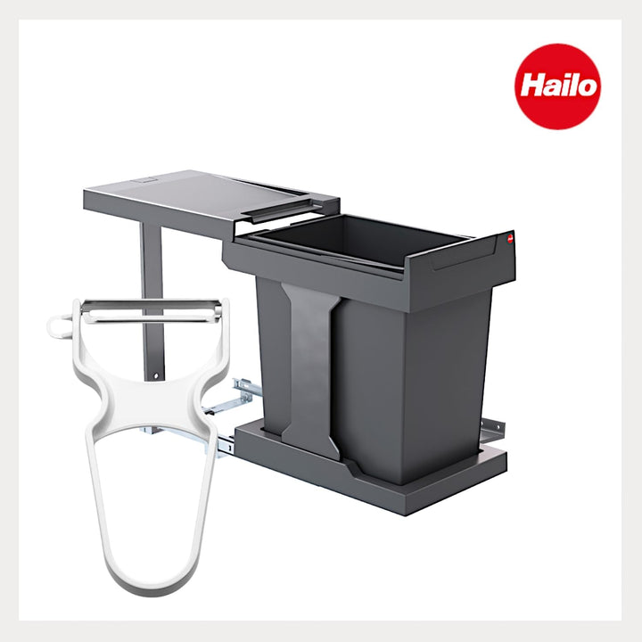 Hailo Abfallsammler 20L | Einbau-Mülleimer für Schrank ab 40 cm | Automatische Türanbindung mit Öffn