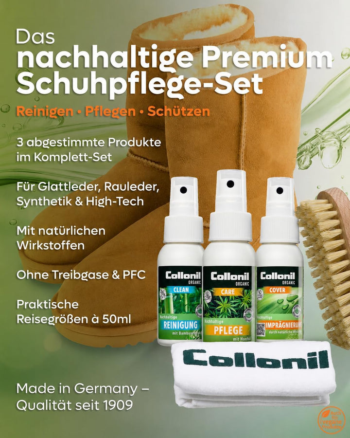 Collonil Organic Starter Kit Schuhpflege Set mit Bürste &amp; Reinigungstuch | Organic Clean + Organic C