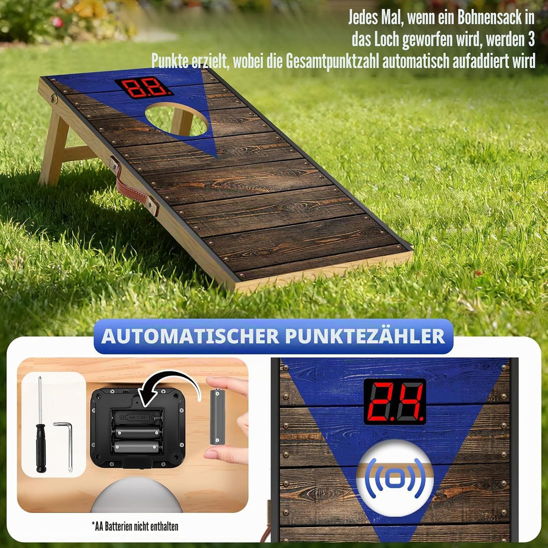 NZQXJXZ Cornhole Spiel Outdoor mit Automatischem Punktezähler, 60x35cm Massivholz Premium Corn Hole