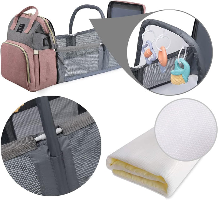 Wickelrucksack mit Babybett - Grosse Wickeltasche Rucksack mit Wickelauflage & Isoliertasche & Moski