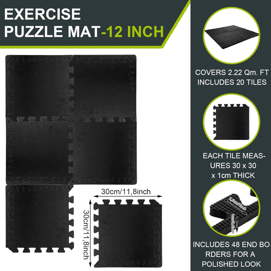 DAJAVE 20 Stück Bodenschutzmatte Fitness 30x30cm Schutzmatten Bodenschutzmatte, 3m² Matten Fitnessra