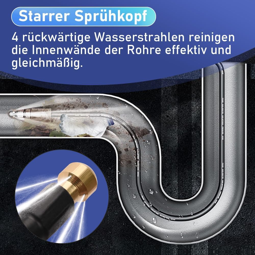 10m Rohrreinigungsschlauch Set, 180 bar, inkl. Tasche mit M22 Adapter, universal Rohrreinigungsset,