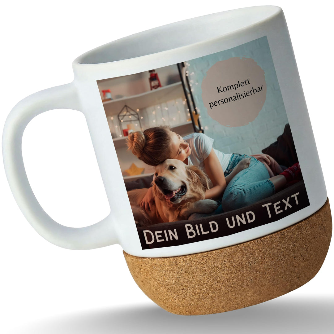 Tasse Untersetzer Kork - Foto Bild Geschenk I Dein Bild und Text - 330 ml - Weiss Matt - korkboden p