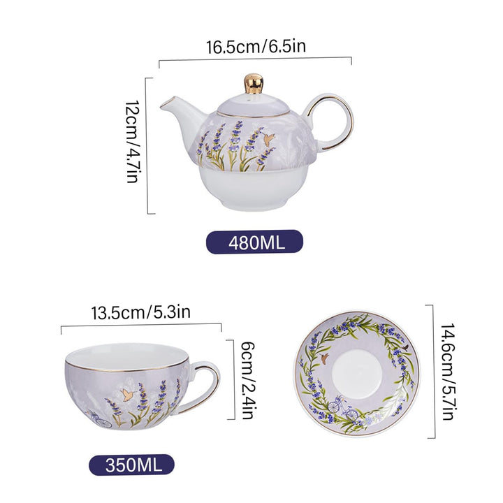 Tee-für-eins-Set, 1 Tee-für-eins-Set, Hochtemperatur-Keramik-Teekanne mit Tasse und Untertasse, lila