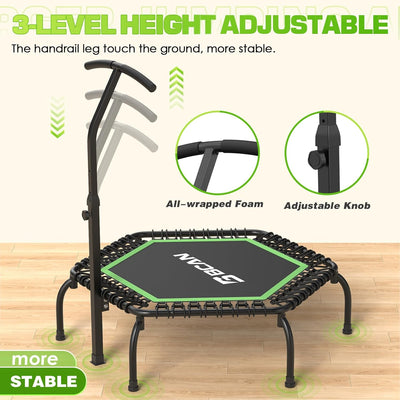 BCAN 250KG Mini-Trampolin, Ø 123CM Fitness-Trampolin mit Bungees, 3-Fach Verstellbarer Schaumstoffgr