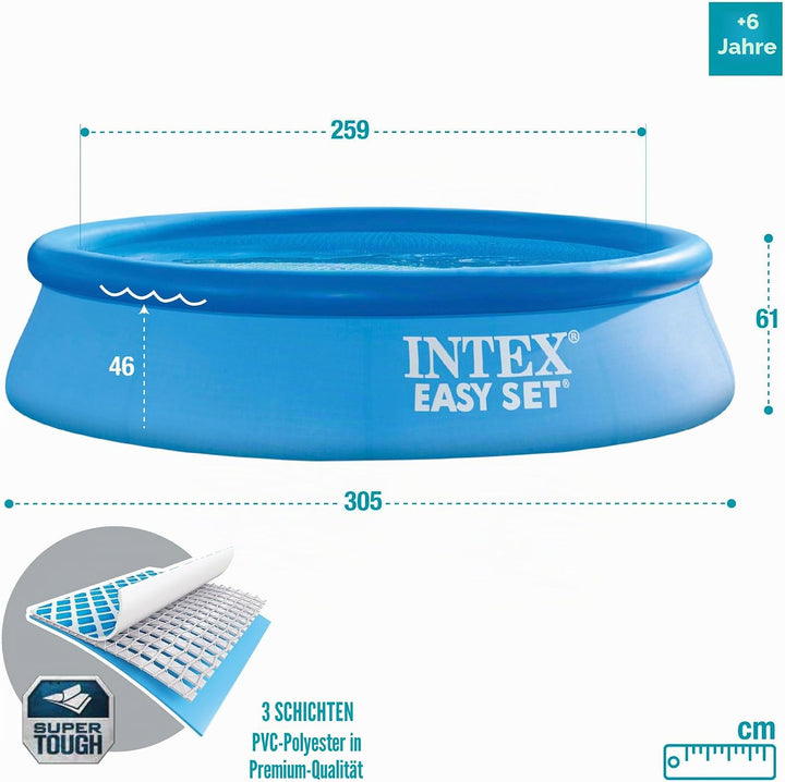 INTEX "Easy Set" XL Pool rund Aufstellpool 305 x 61 cm, Volumen 3.077 l, Grosser Aufblasbarer Pool G