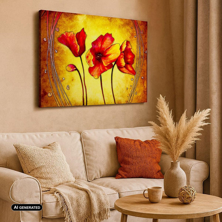 Bilder auf Leinwand 100x70cm Leinwandbild Blumen Schilder Stiel Linien Gross Wanddeko Bild Schlafzim