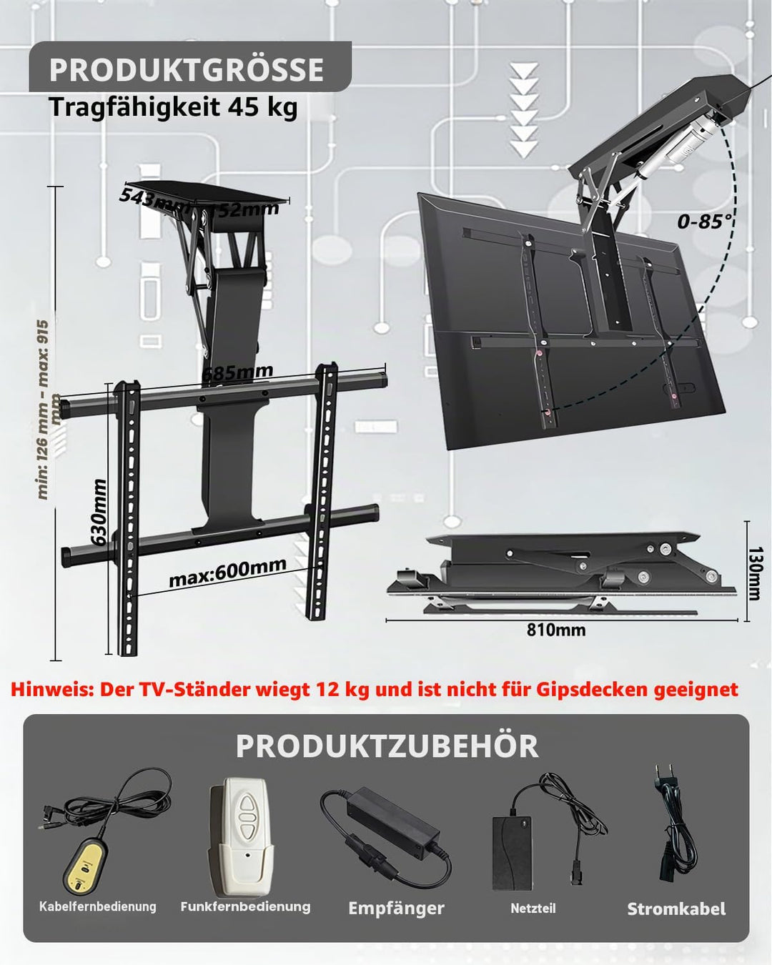 tv deckenhalterung elektrisch, 32-70 Zoll Deckenhalterung für Fernseher Mit Fernbedienung Und Schalt