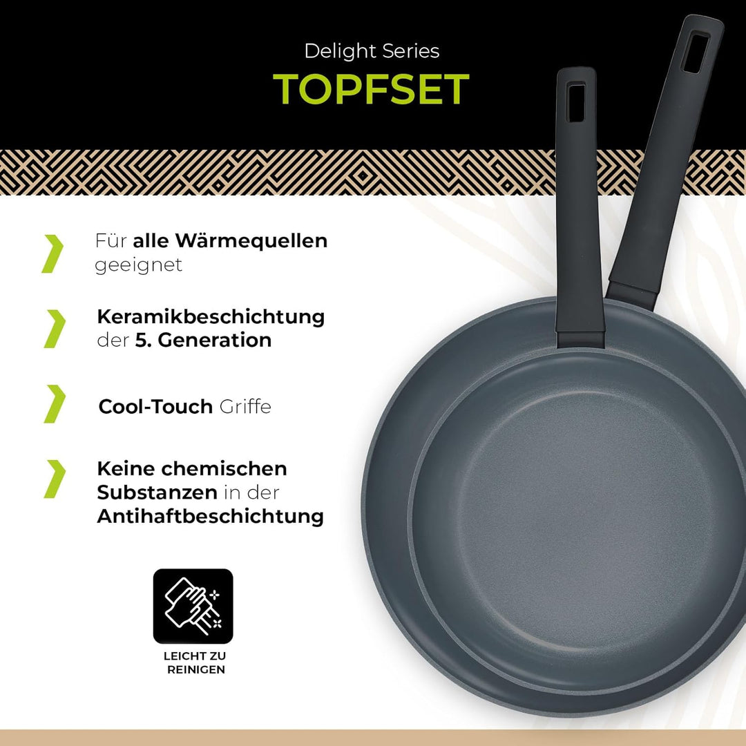 Be Living Delight Pfannenset 2-teilig, Bratpfanne 24 & 28 cm, Non Stick Keramik Antihaft, Induktion,
