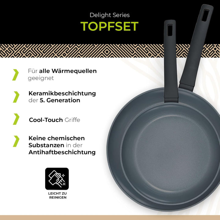 Be Living Delight Pfannenset 2-teilig, Bratpfanne 24 & 28 cm, Non Stick Keramik Antihaft, Induktion,