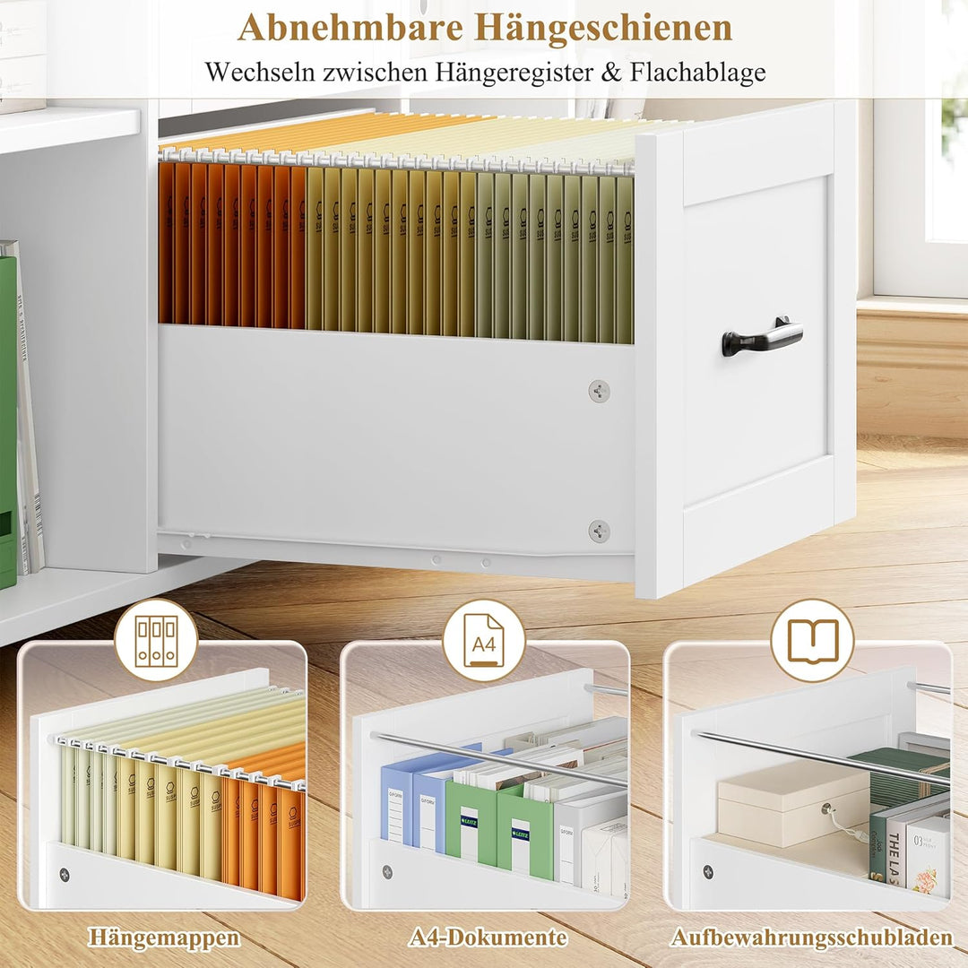 HOCSOK Aktenschrank, Rollcontainer mit Steckdosen, Schubladenschrank mit Rollen, 108*37.8*76, 5 Roll