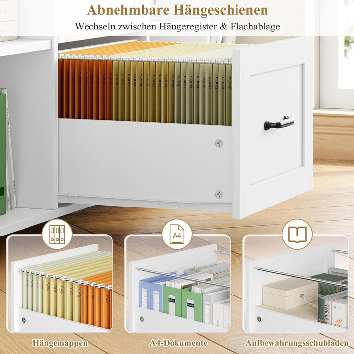 HOCSOK Aktenschrank, Rollcontainer mit Steckdosen, Schubladenschrank mit Rollen, 108*37.8*76, 5 Roll