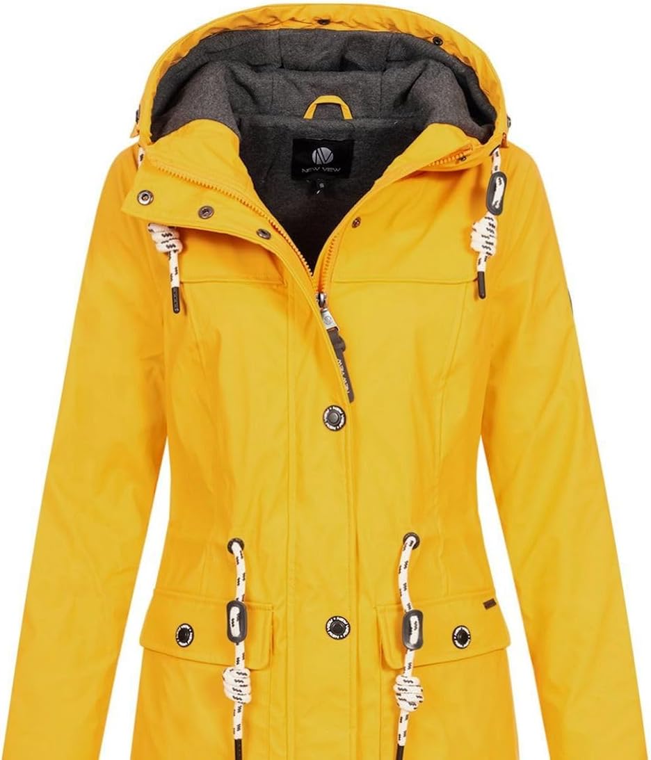 NEW VIEW Damen Regenjacke wasserabweisender Parka Annika Long mit Kapuze XXL Gelb (Golden Rod) 3, XX