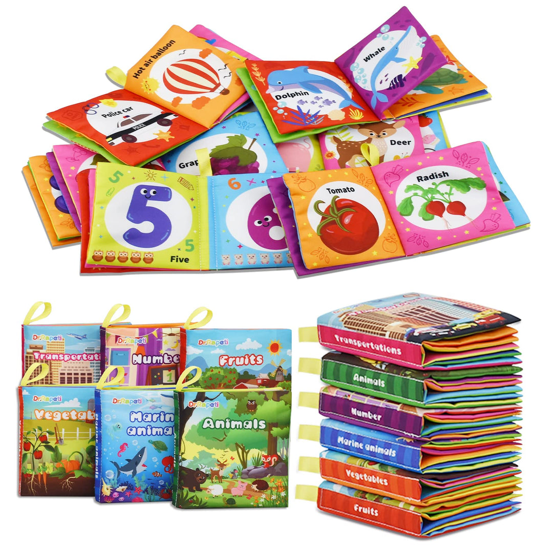 Dr.Rapeti 6 Stück Stoffbuch für Babys, Baby Soft Tuchbuch, Baby Pädagogisches Spielzeug, Early Learn