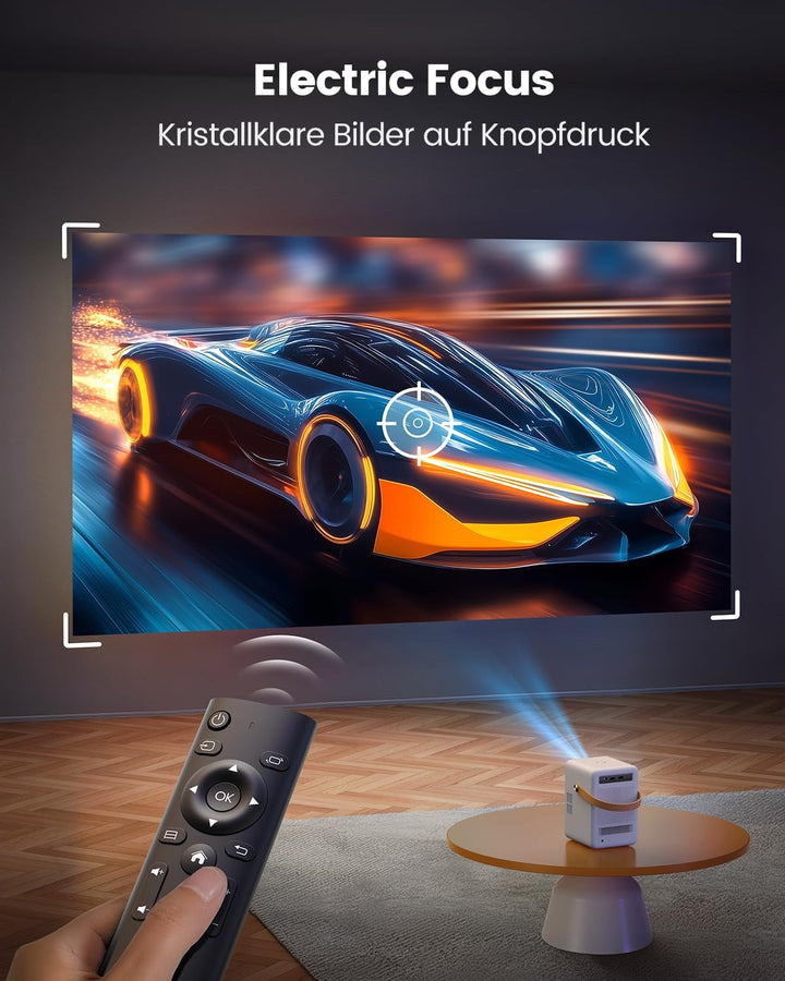 Mini Beamer【Eingebauter Akku & Andriod TV】 Toptro 1080P Full HD Beamer Heimkino mit Elektrischer Fok
