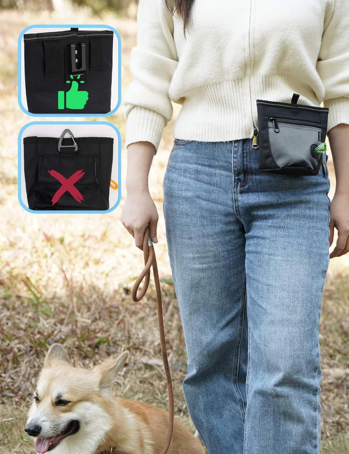 Gobeigo Hunde Leckerlibeutel und Training-Clicker, Zwei magnetische Verschlüsse gegen Verschütten, 2
