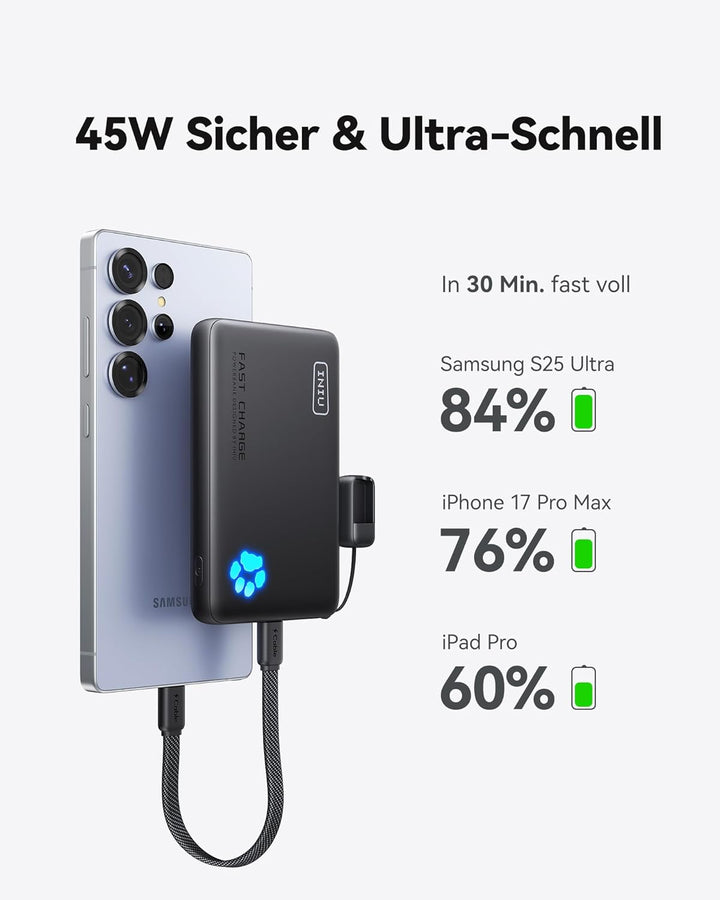 INIU Power Bank, 22,5W Powerbank Klein Aber Stark 10000mAh (USB C In & Out), PD3.0 QC4.0 Externe Han
