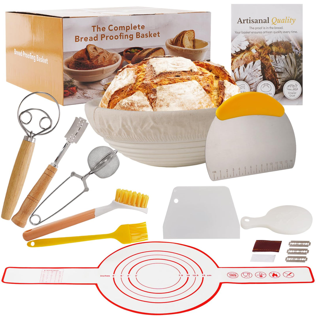 Sauerteig Starter Set, Gärkorb Brot Set, Komplettset Brot Backen Zubehör, Geschenk für Anfänger und