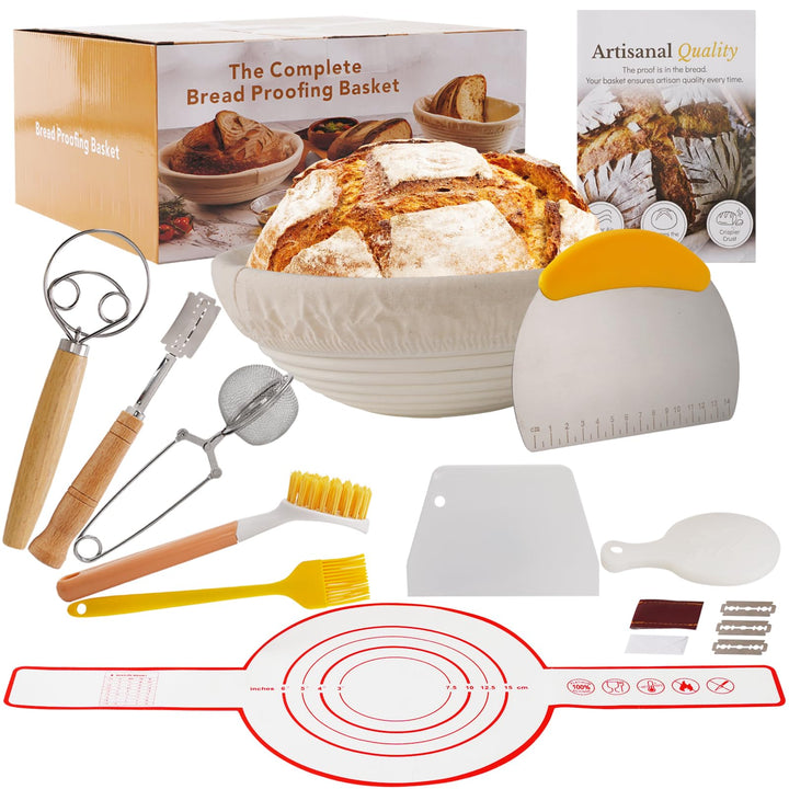 Sauerteig Starter Set, Gärkorb Brot Set, Komplettset Brot Backen Zubehör, Geschenk für Anfänger und