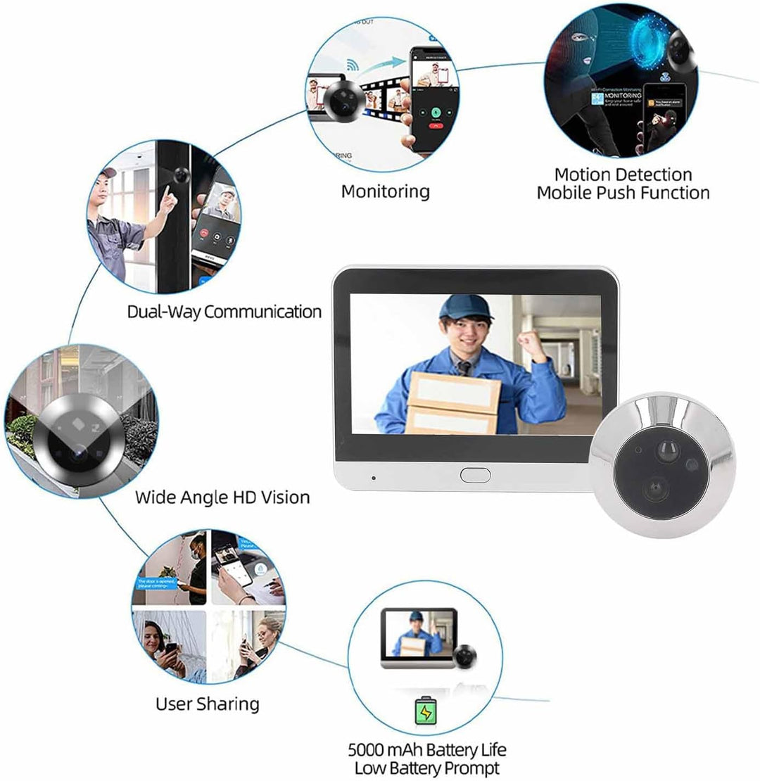 Focket Gucklochkamera für Wohnungstür, WiFi-Video-Türklingel Digitale Türkamera mit 4,3 Zoll TFT-LCD